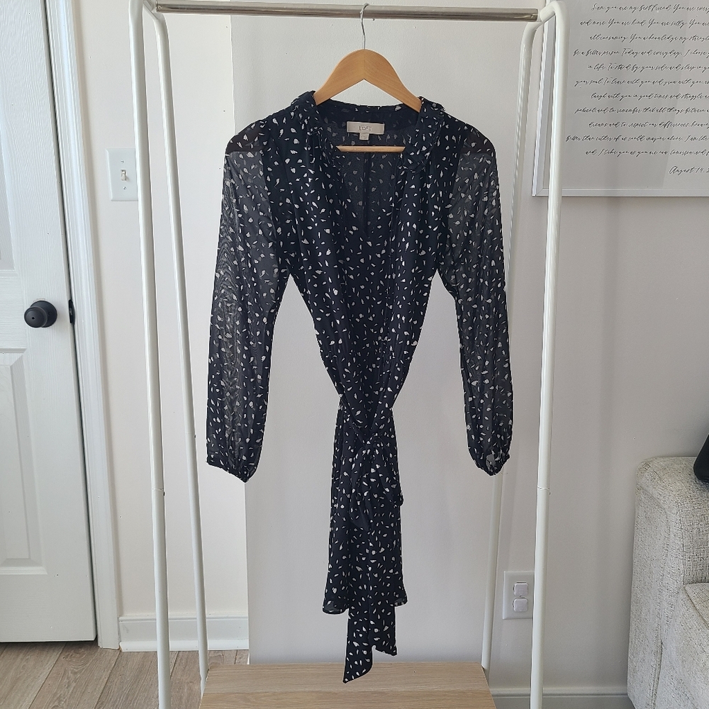 Black Polka Dot Wrap Mini Dress